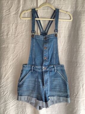 Hollister Light Blue Denim Short Overalls